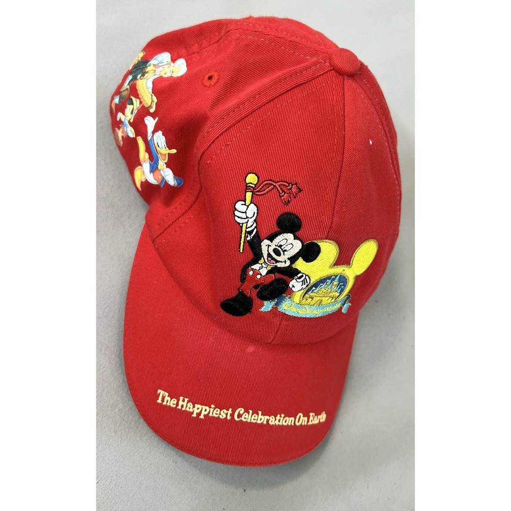 Youth Red Disneyland Baseball Cap Lion King, Pinocchio, Mickey Mouse, Donald Duc